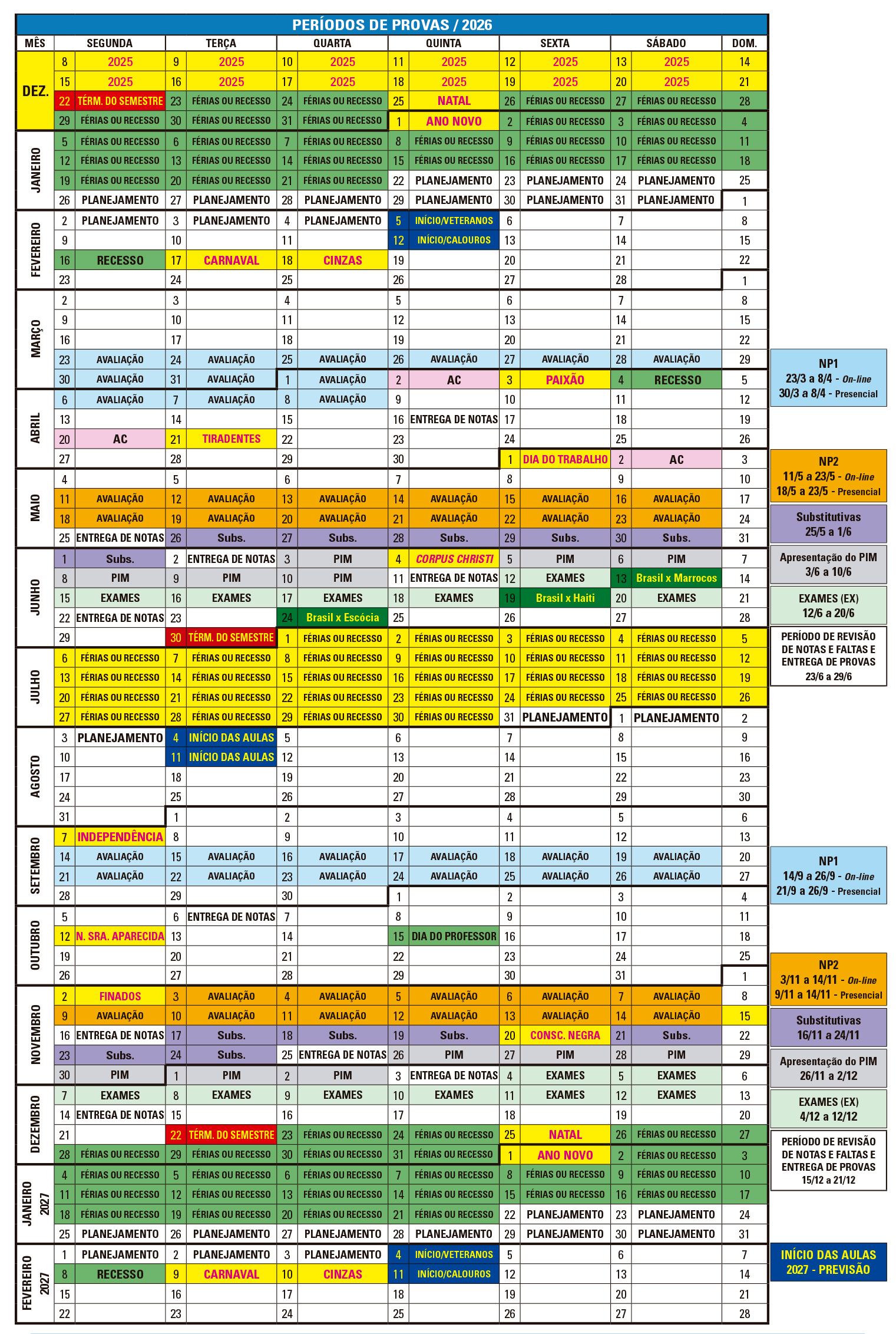 Per&iacute;odos de Provas 2026